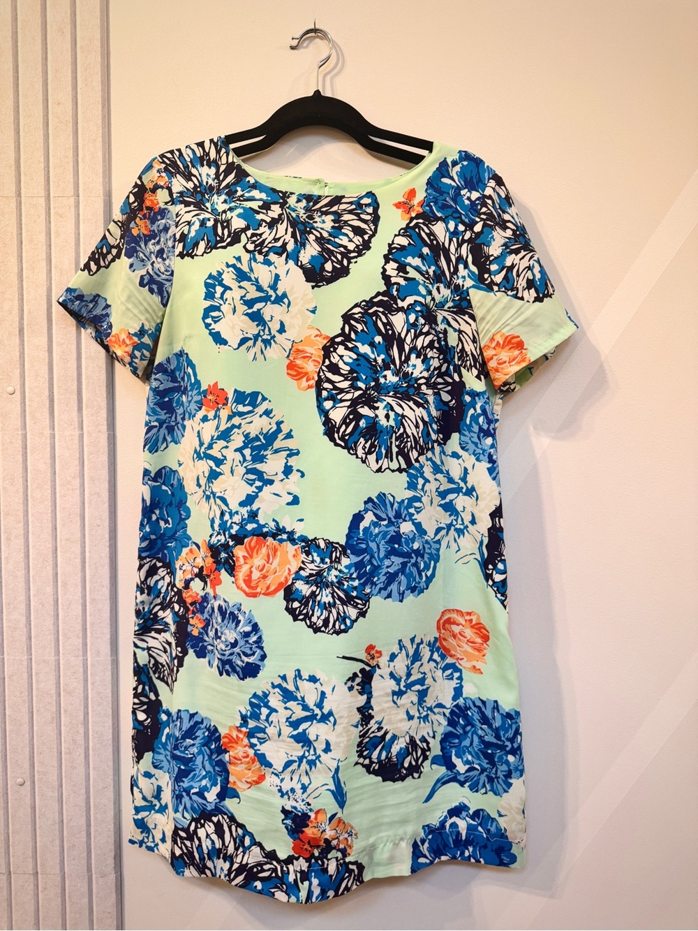 J. Crew Mint Green Floral Mini Dress with Blue & Orange Blooms